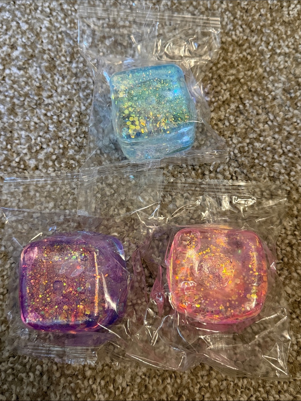 Iridescent Glitter Squish Cubes - Blue, Purple, Pink 3 Pack